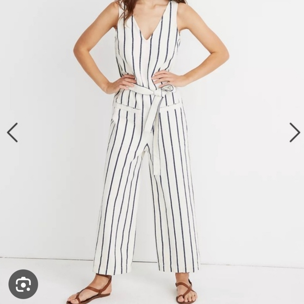 Madewell Marta Linen Blend Women Jumper Ivory Navy Striped SzXXS Sleeveless